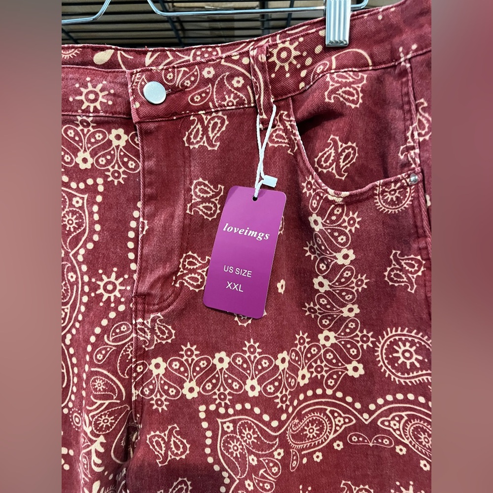YOUR LUCK DAY MID RISE BARREL JEANS - RED, XXL NWT - Picture 7 of 7